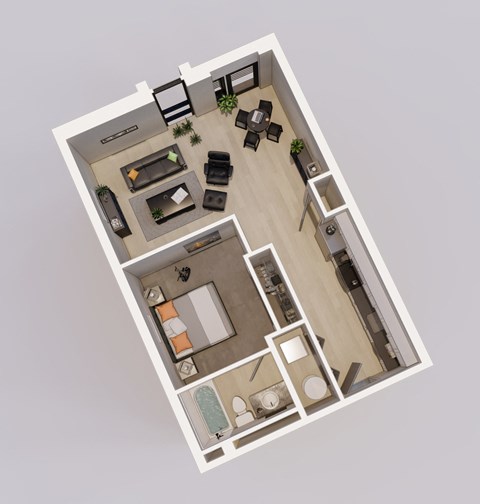Floor plan for studio, 1 bath, 632 sqft